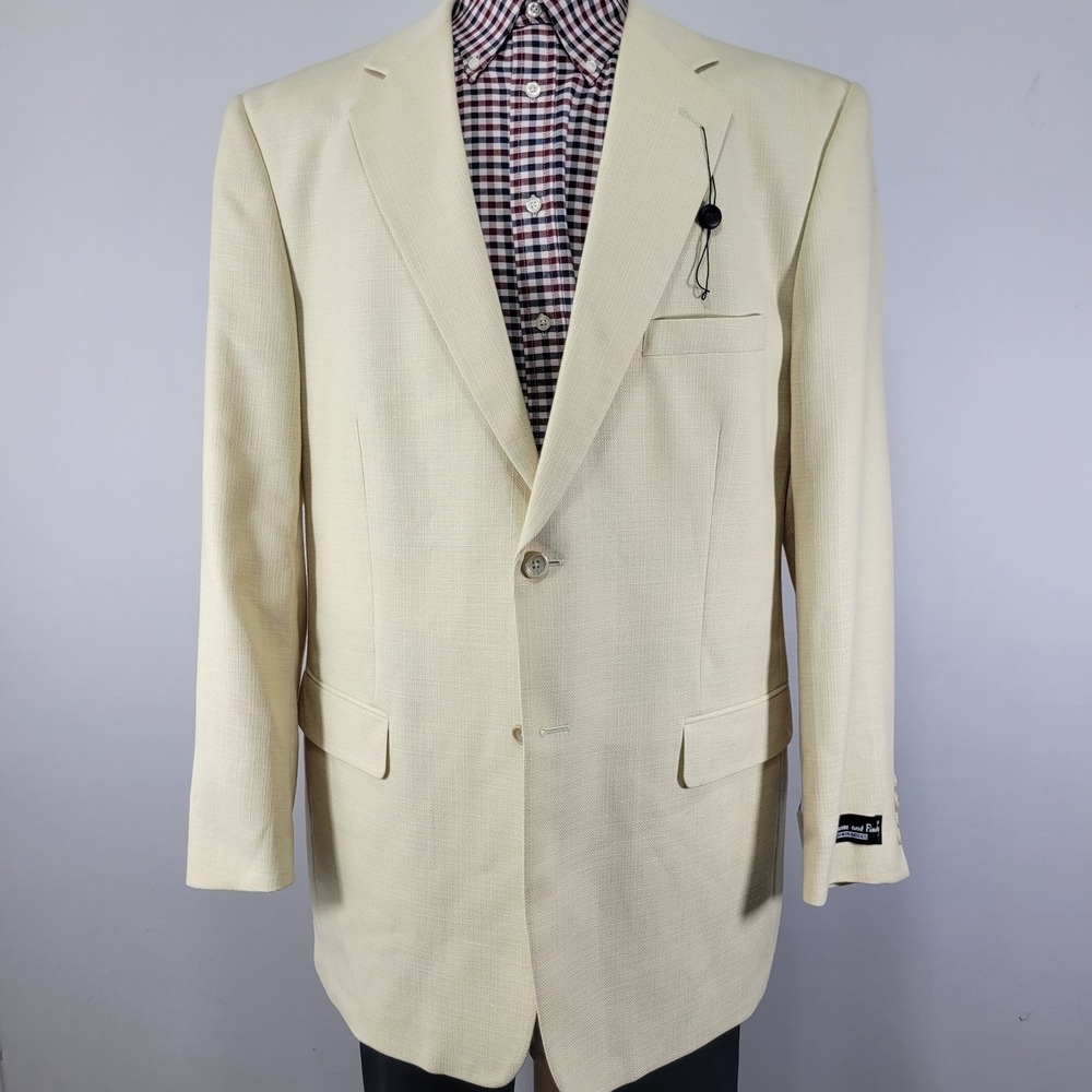 Kilburn Finch Men's Sport Coat Blazer Two Button Ivory Polyester Blend 46L NEW